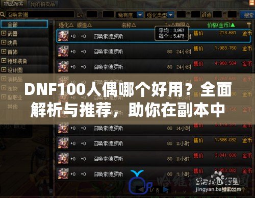 DNF100人偶哪個好用？全面解析與推薦，助你在副本中馳騁！