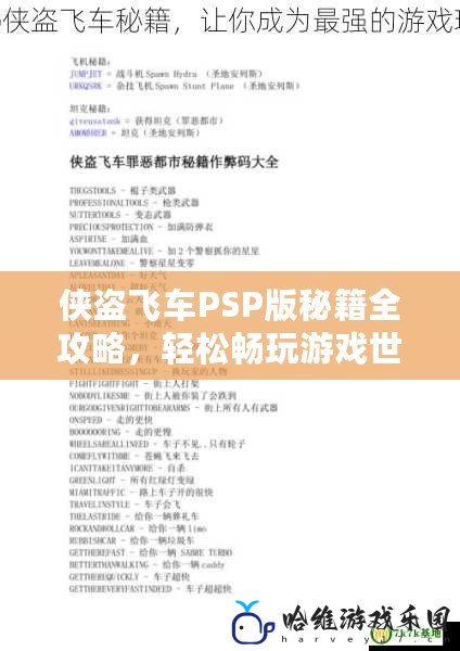 俠盜飛車PSP版秘籍全攻略，輕松暢玩游戲世界