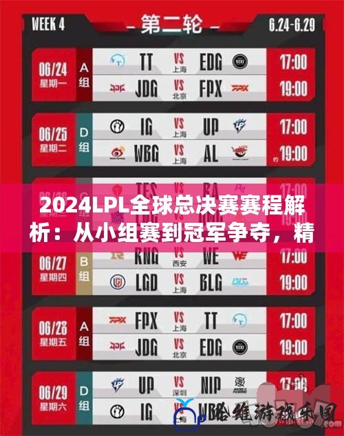 2024LPL全球總決賽賽程解析：從小組賽到冠軍爭奪，精彩一觸即發