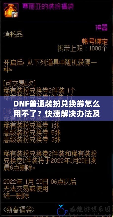 DNF普通裝扮兌換券怎么用不了？快速解決辦法及常見問題解析