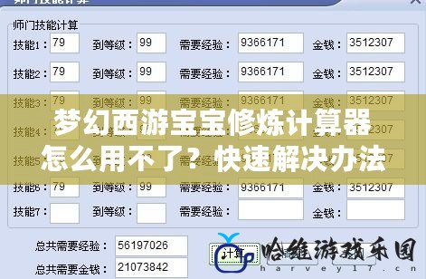 夢幻西游寶寶修煉計算器怎么用不了？快速解決辦法大揭秘！